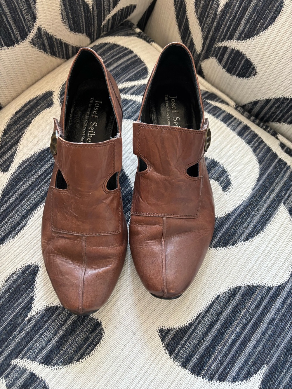 Josef Seibel Brown Leather Women's Wedge Cutout Shoes
